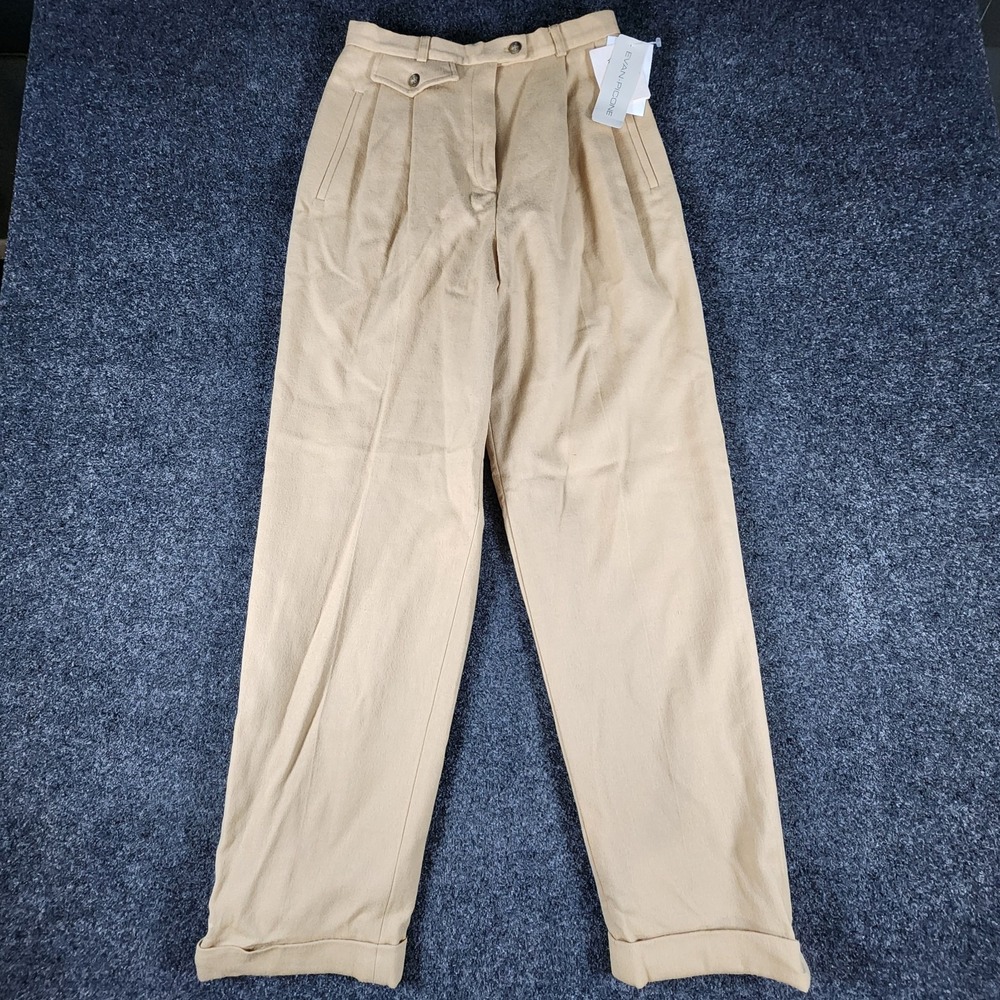 NWT Evan Picone Wool Pants Women's Size 8 Pleated Tan Trousers‎ Deadstock USA